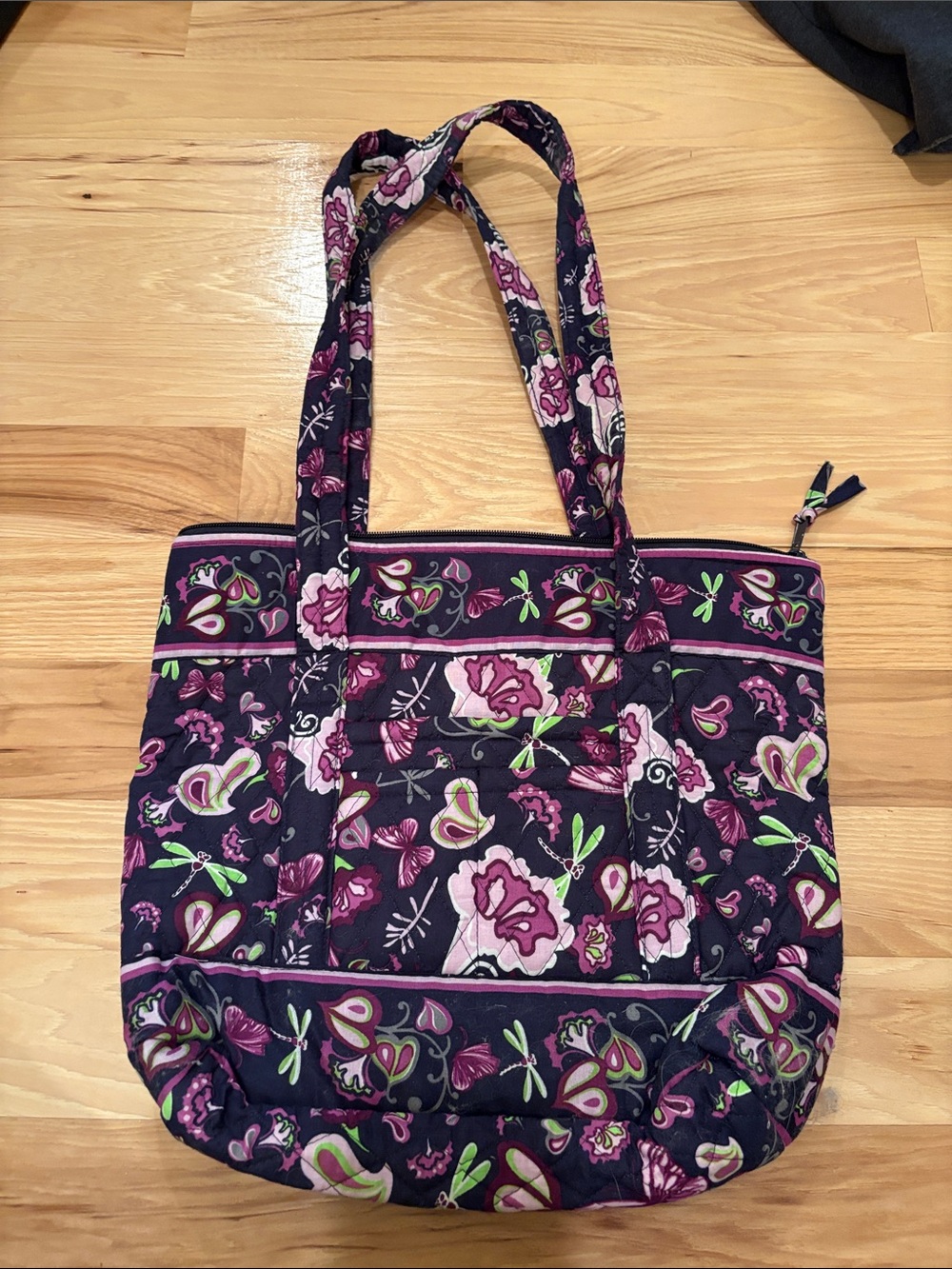 Floral Quilted Navy and Pink Tote Bag